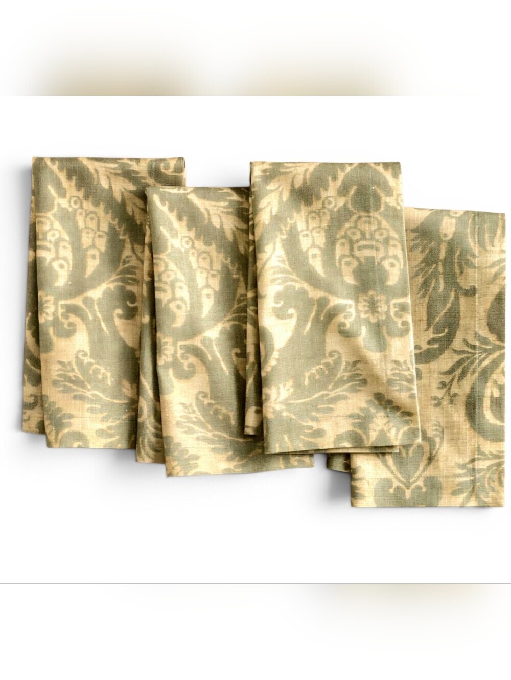 Pottery Barn Cloth Napkins, Green Damask, Set Of 4